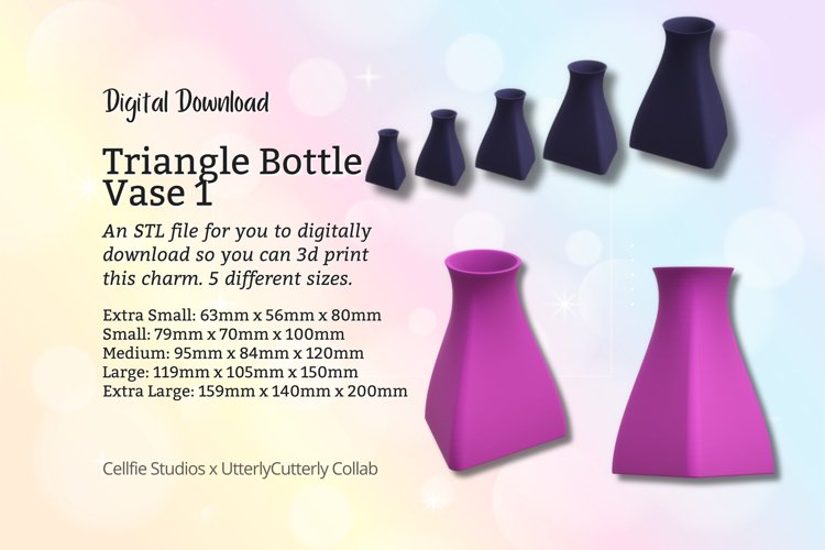 Triangle Bottle 1 Vase STL File - Digital Download -5 Sizes- example image 1