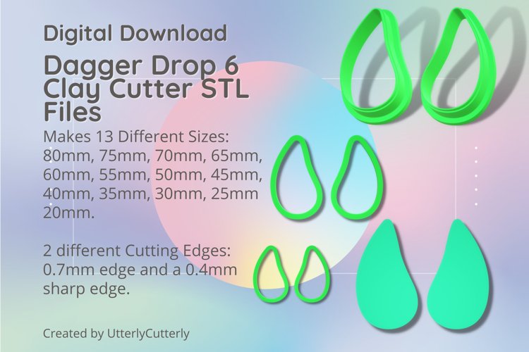 Dagger Drop 6 Clay Cutter - Cookie Cutter STL File