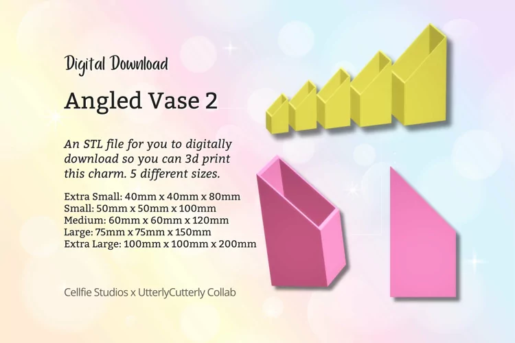 Angled Vase 2 STL File - Digital Download -5 Sizes- Homeware