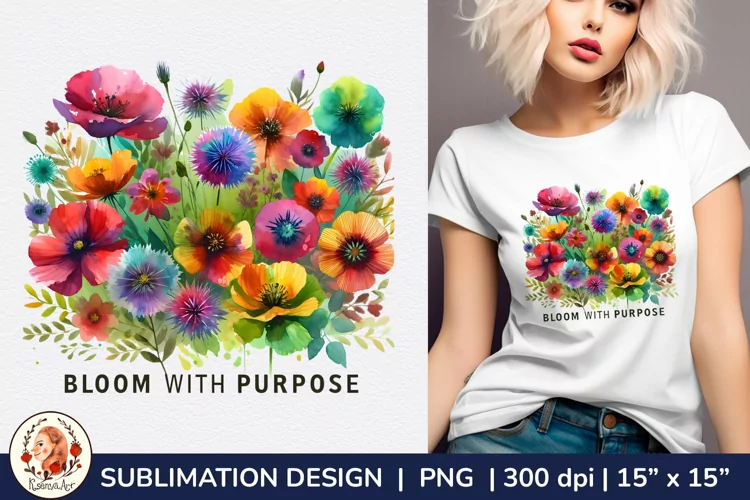 Cottagecore, Watercolor spring sublimation,wild flowers png