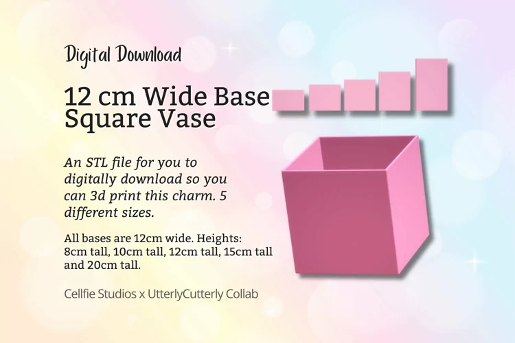 12cm Wide Base, Square Vase STL File - Digital Download -5 S
