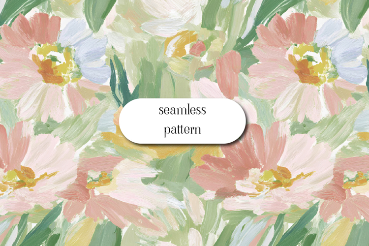 Painterly Floral Seamless Pattern Pastel Garden JPG example image 1
