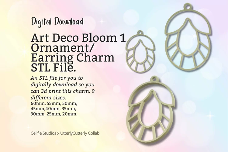 Art Deco Bloom 1 Earring Charm STL File - Digital Download -