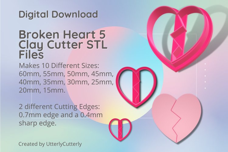 Broken Heart 5 Clay Cutter - Cookie Cutter STL File