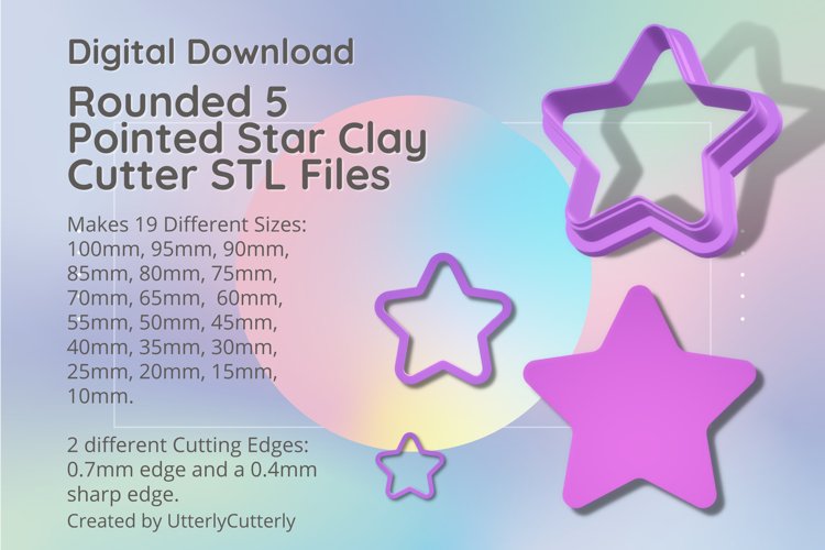 5 Rounded Pointed Star Clay Cutter - Cookie Cutter STL