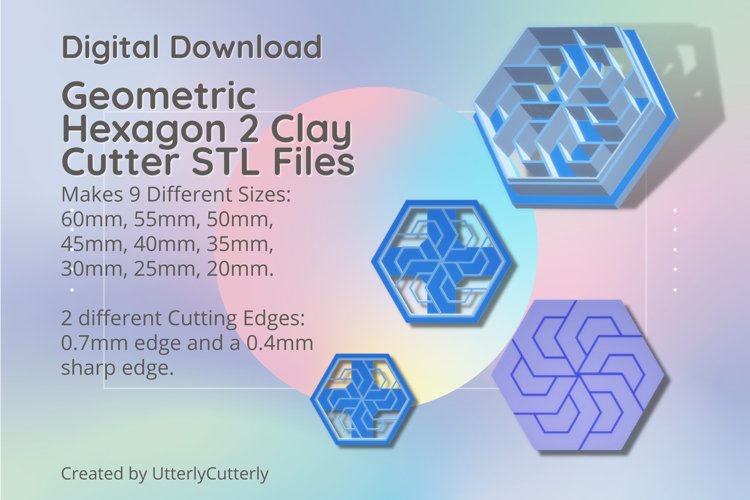 Geometric Hexagon 2 Clay Cutter Cookie Cutter STL