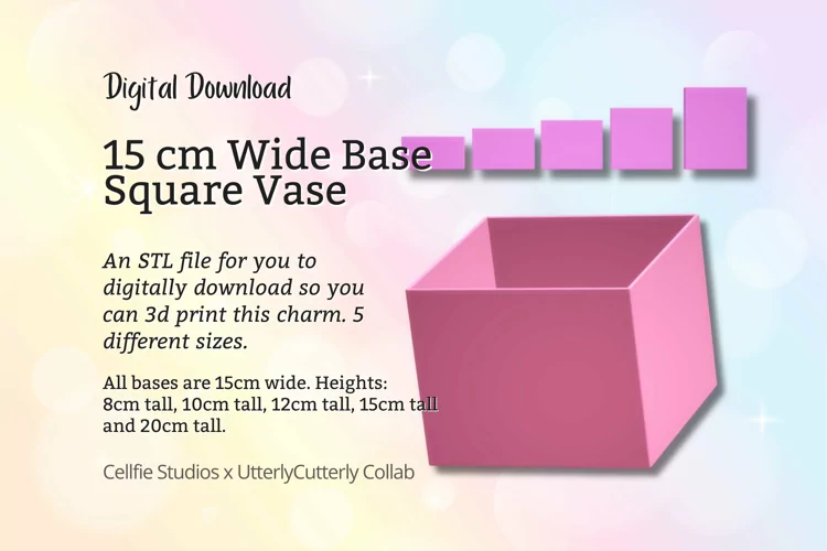 15cm Wide Base, Square Vase STL File - Digital Download -5 S