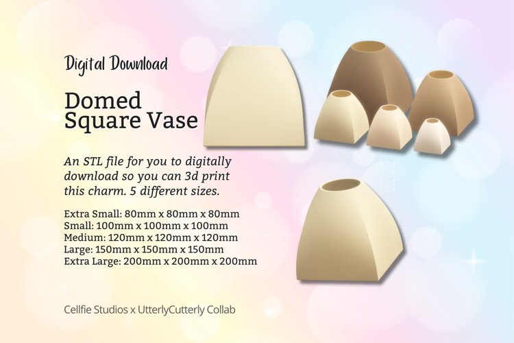Square Domed Vase Pot STL File - Digital Download -5 Sizes example image 1