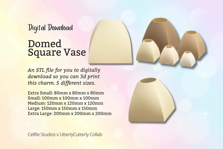 Square Domed Vase Pot STL File - Digital Download -5 Sizes