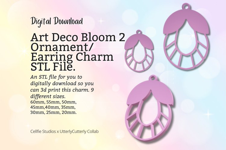 Art Deco Bloom 2 Earring Charm STL File - Digital Download - example image 1