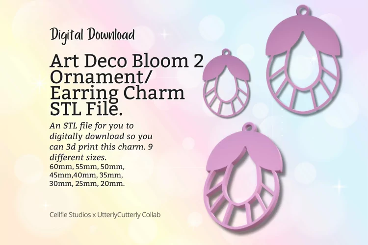 Art Deco Bloom 2 Earring Charm STL File - Digital Download -