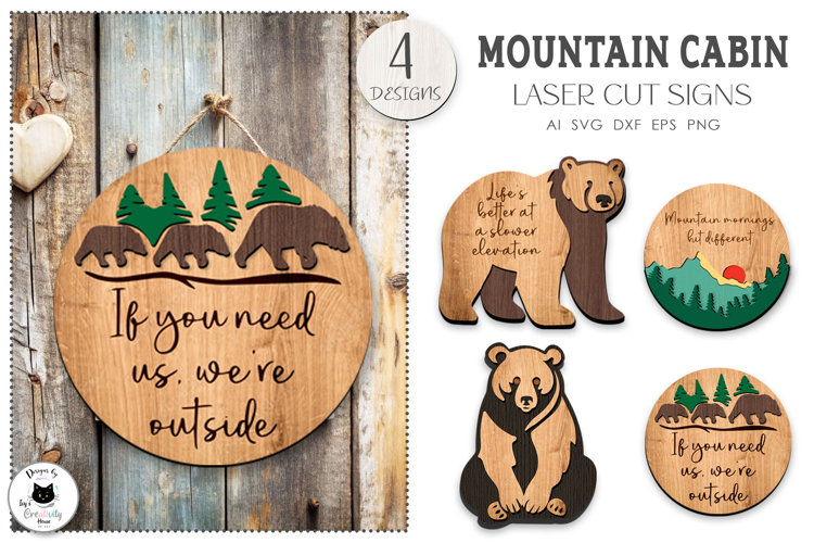 Mountain Cabin Laser Cut Signs | Layered Bear Signs