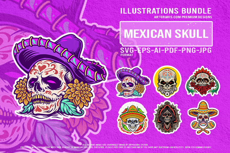 Festival of the Dead Mexican Skull Vector Mascot Designs