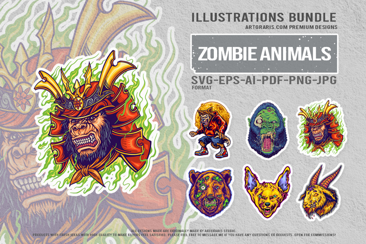 Ghastly Undead Creatures Cartoon Pack With Samurai Terror