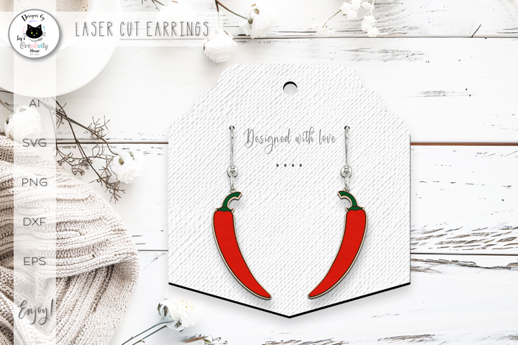 Red Chilly Earrings Laser Cut | Spicy Earrings SVG