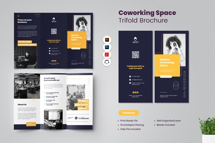 Co-Working Space Trifold Brochure example image 1