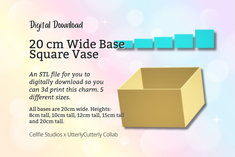 20cm Wide Base, Square Vase STL File - Digital Download -5 S example image 1
