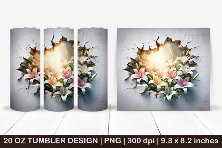 3D tumbler,3D cracked wall, Spring Flowers Tumbler