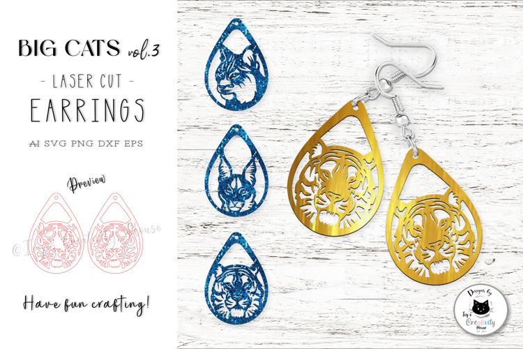 Big Cats Vol.3 | Animal Teardrop Earrings Laser Cut