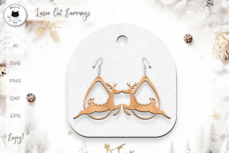 Christmas Teardrop Earrings | Reindeer Laser Cut SVG