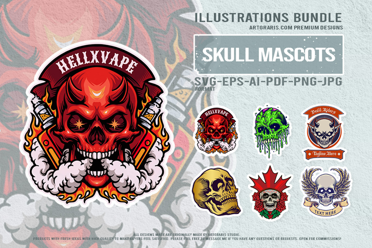 Vintage Skull Illustrations for Tattoo and Mascot Design