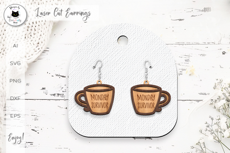 Layered Coffee Cup Earrings Laser Cut | Sarcastic Earrings