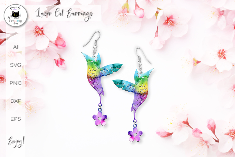 Hummingbird Laser Cut Earrings SVG | Animal Laser Cut