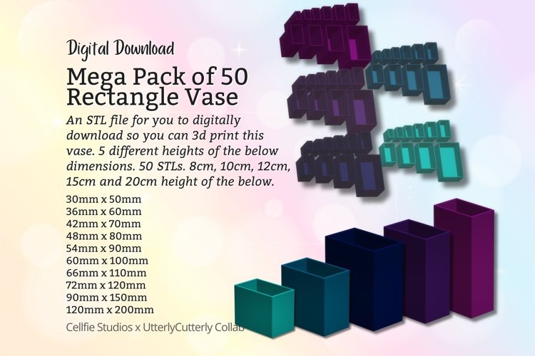 Mega Bundle Rectangle Vase STL File - Digital Download -50 S