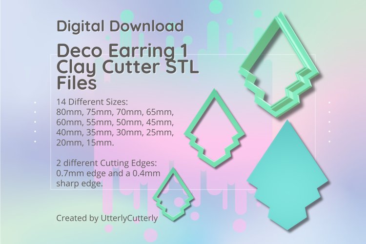 Deco Earring 1 Clay Cutter - Fan STL Digital File Download- example image 1