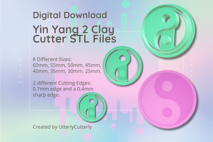 Yin Yang 2 Clay Cutter - STL Digital File Download- 8 sizes
