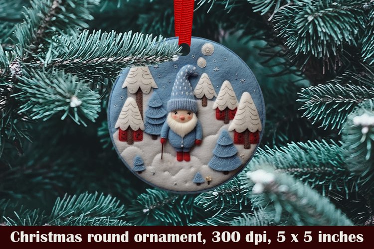 Christmas gnome ornament- Christmas round ornament.