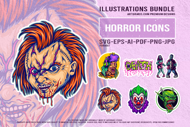 Creepy zombie clown goblin horror character collection