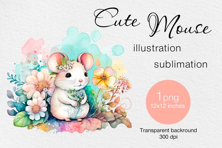 Cute Little Mouse Watercolor clipart, print design PNG example image 1