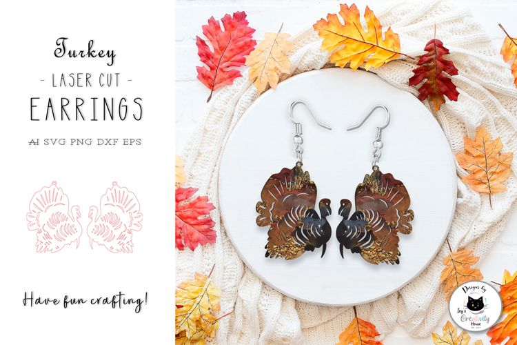 Thanksgiving Laser Cut Earrings | Turkey Laser SVG