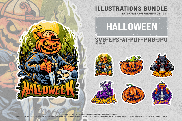 Halloween Night Creatures Pumpkin Monsters Creepy Werewolf