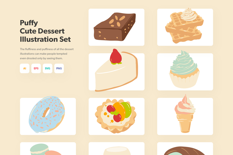 Puffy Cute Dessert Illustration Set