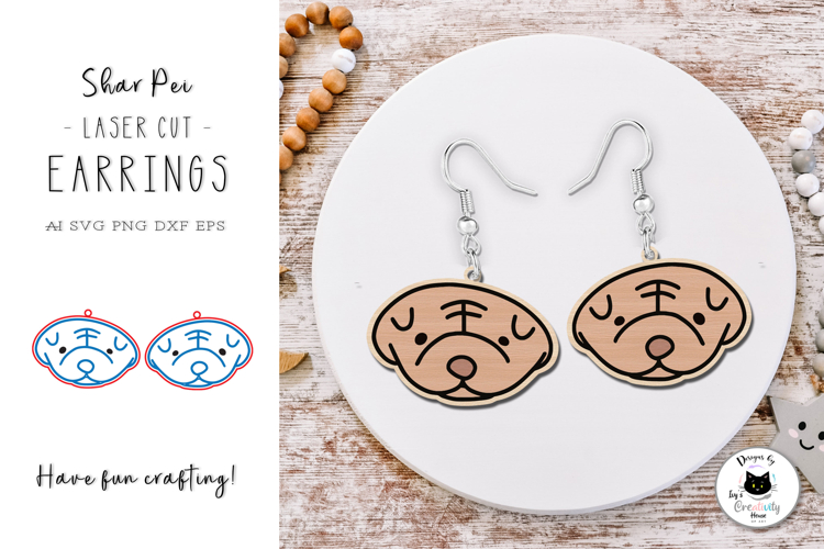 Chinese Shar Pei Dog SVG | Laser Cut Earrings