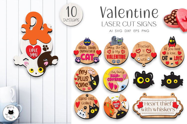 Layered Valentine Signs SVG | Cat Lover Round Sign Bundle