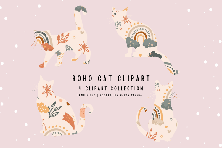 Boho Cat Clipart Sublimation