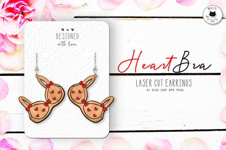 Funny Valentine Earrings Laser Cut | Heart Bra Laser File example image 1