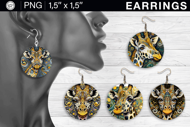 Cute Giraffe earrings sublimation designs, 4 PNG