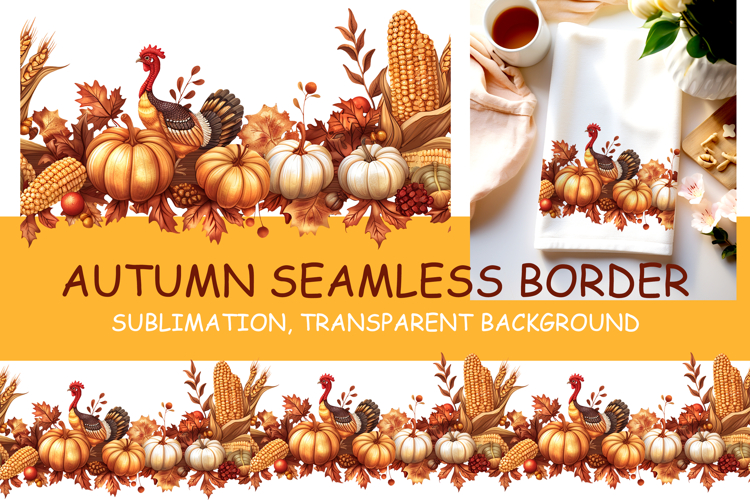 Autumn Pumpkins seamless borders PNG