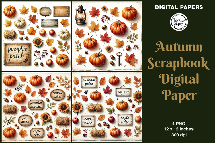 Autumn digital papers. Junk Journal page. Scrapbook