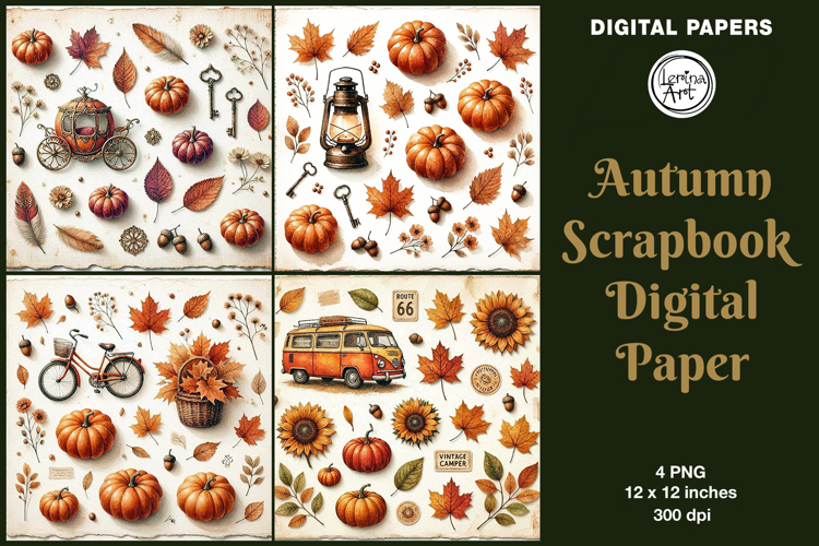 Autumn digital papers. Junk Journal page. Scrapbook