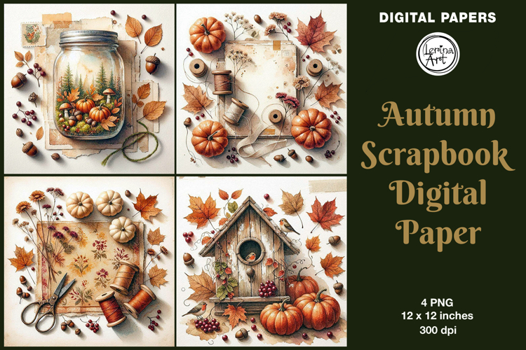 Autumn digital papers. Junk Journal page. Scrapbook