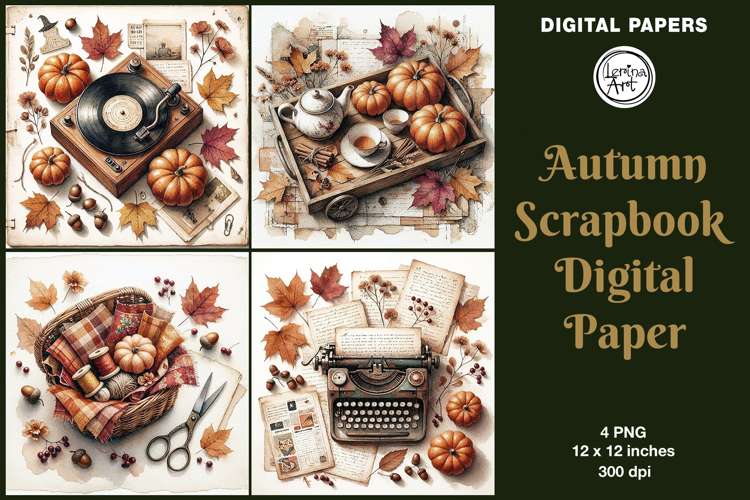 Autumn digital papers. Junk Journal page. Scrapbook