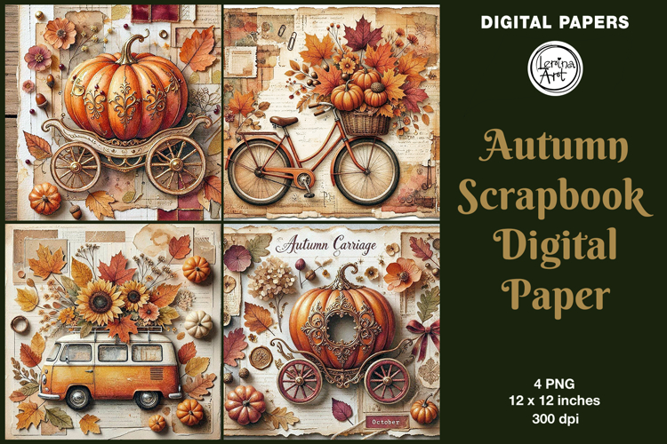 Autumn digital papers. Junk Journal page. Scrapbook