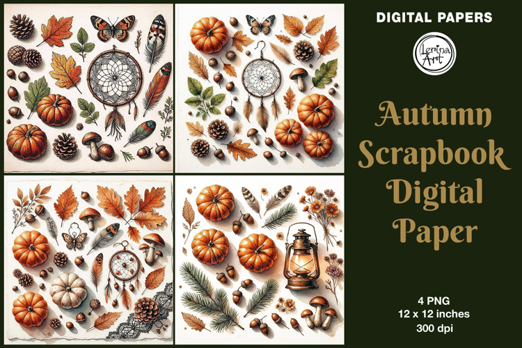 Autumn digital papers. Junk Journal page. Scrapbook