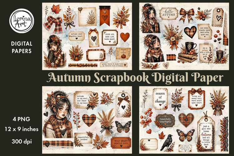 Autumn digital papers. Junk Journal page. Scrapbook