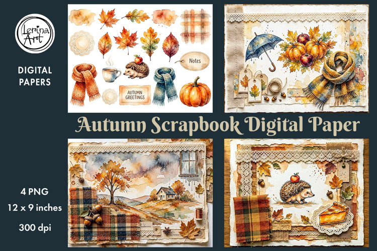 Cozy Autumn digital papers. Junk Journal page. Scrapbook